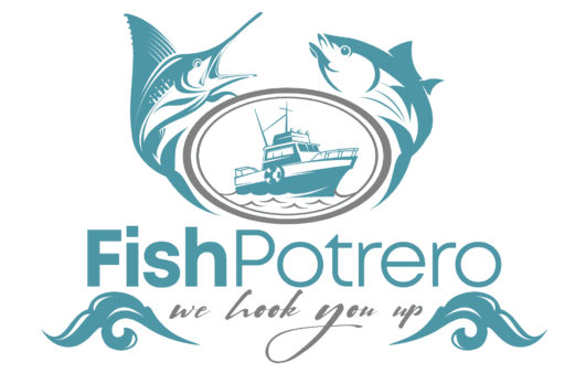 Two cartoon fish jumping over a cartoon ship with the brand name and tagline below